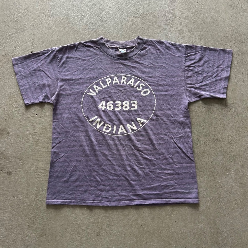 Vintage 90s Valparaiso Indiana Shirt Size XL Purple Striped USA Made 46383